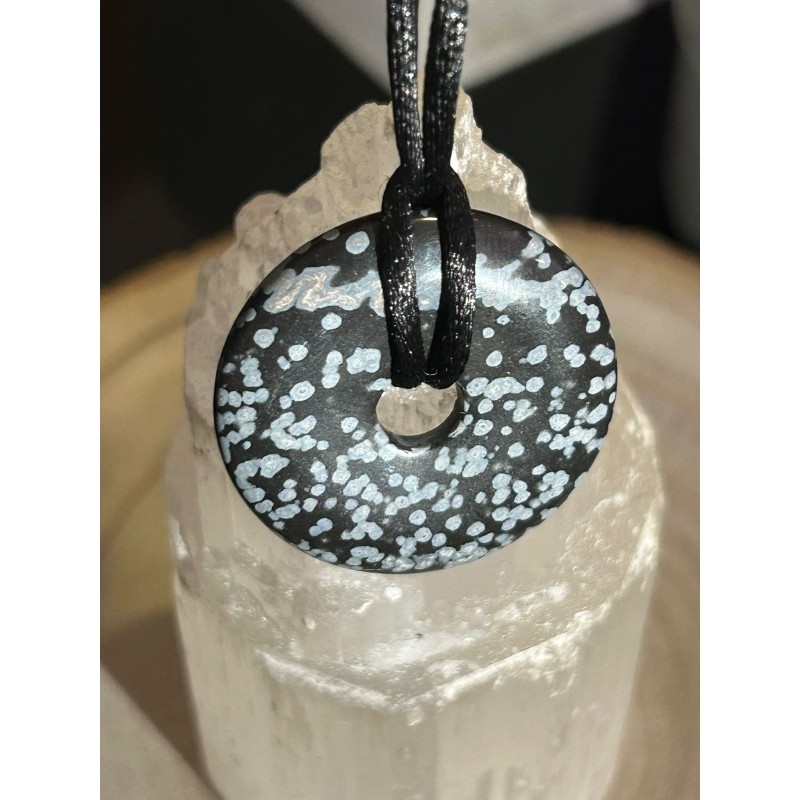 COLGANTE OBSIDIANA NEVADA PULIDO EN FORMA DE DONUT