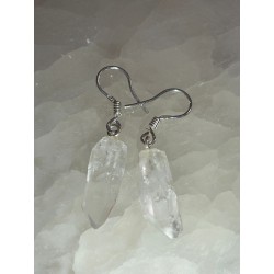 PENDIENTES CUARZO TRANSPARENTE EN BRUTO EN PLATA DE LEY DE 925