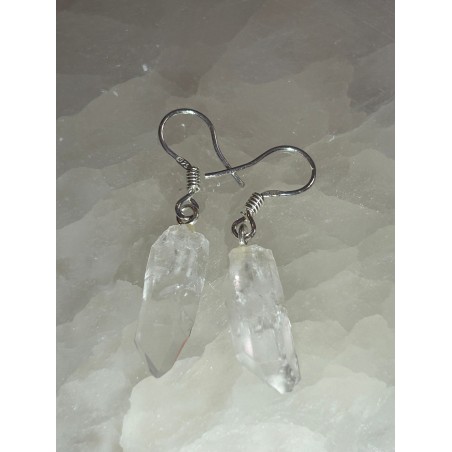 PENDIENTES CUARZO TRANSPARENTE EN BRUTO EN PLATA DE LEY DE 925