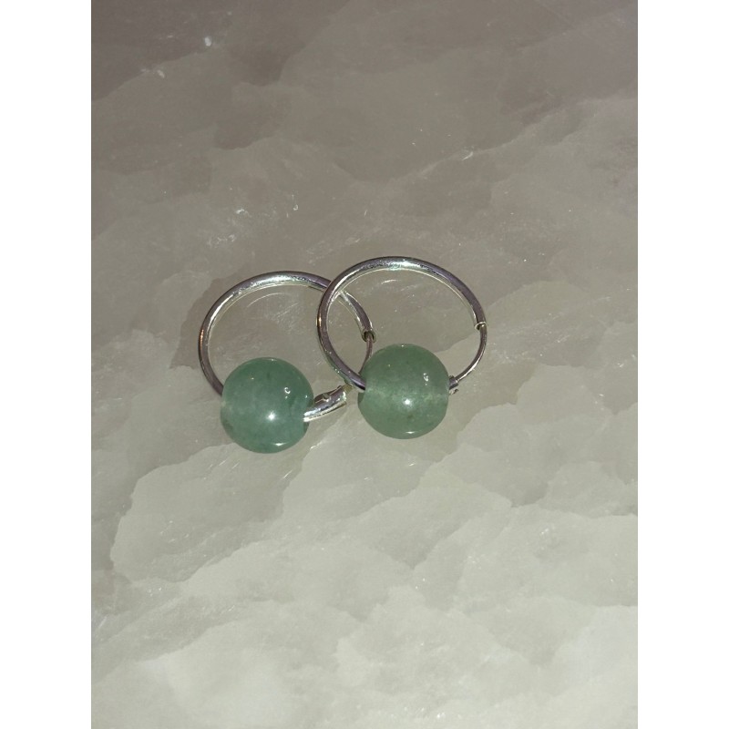 PENDIENTES ARO CUARZO VERDE PULIDO EN PLATA