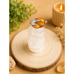 Anillo ajustable de Plata de Ley 925 con Ámbar en forma de hoja