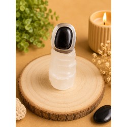 Anillo ajustable de Plata de Ley 925 con Ónix Negro