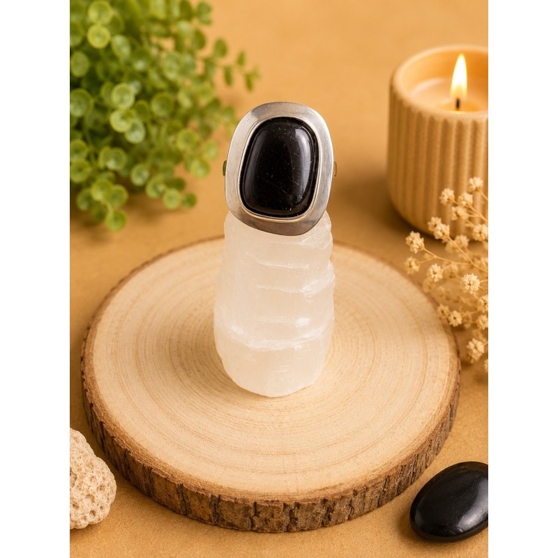 Anillo ajustable de Plata de Ley 925 con Ónix Negro