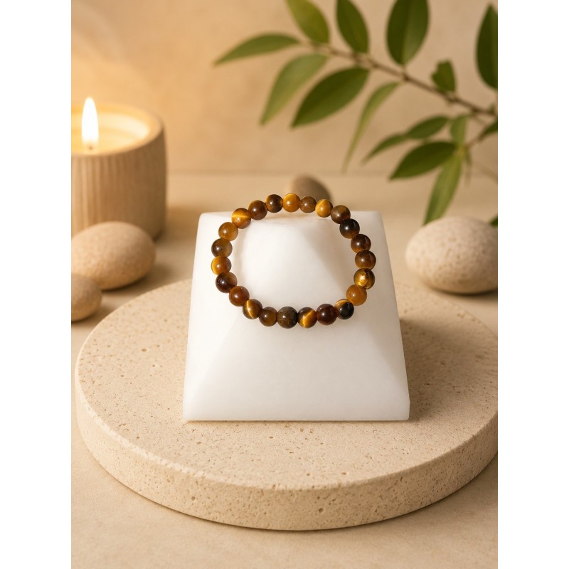 Anillo de ojo de tigre con goma ajustable