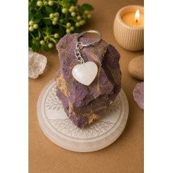 Llavero de acero con corazón de cuarzo transparente