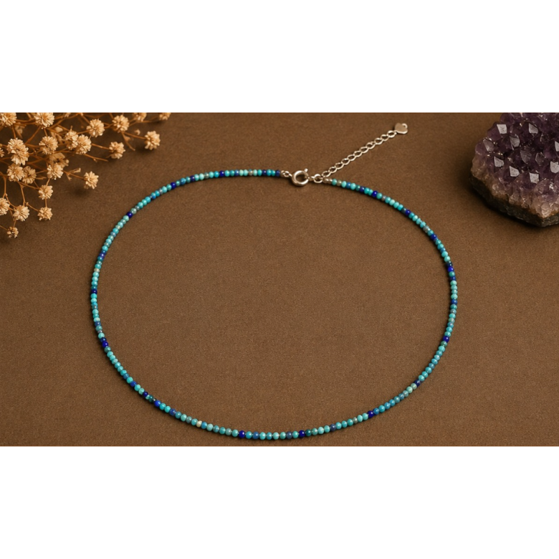 Gargantilla de azurita con malaquita de 2 mm