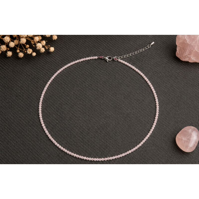 Gargantilla de cuarzo rosa de 2 mm