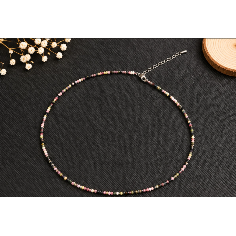 Gargantilla de turmalina multicolor de 2 mm