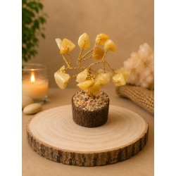 Árbol de alambre con jaspe amarillo y base de madera