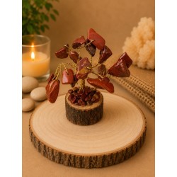 Árbol de alambre con jaspe rojo y base de madera