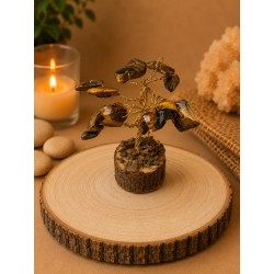 Árbol de alambre con ojo de tigre y base de madera