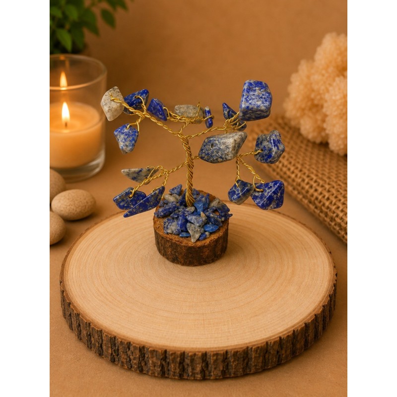 Árbol de alambre con lapislázuli y base de madera