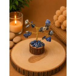 Árbol de alambre con lapislázuli y base de madera