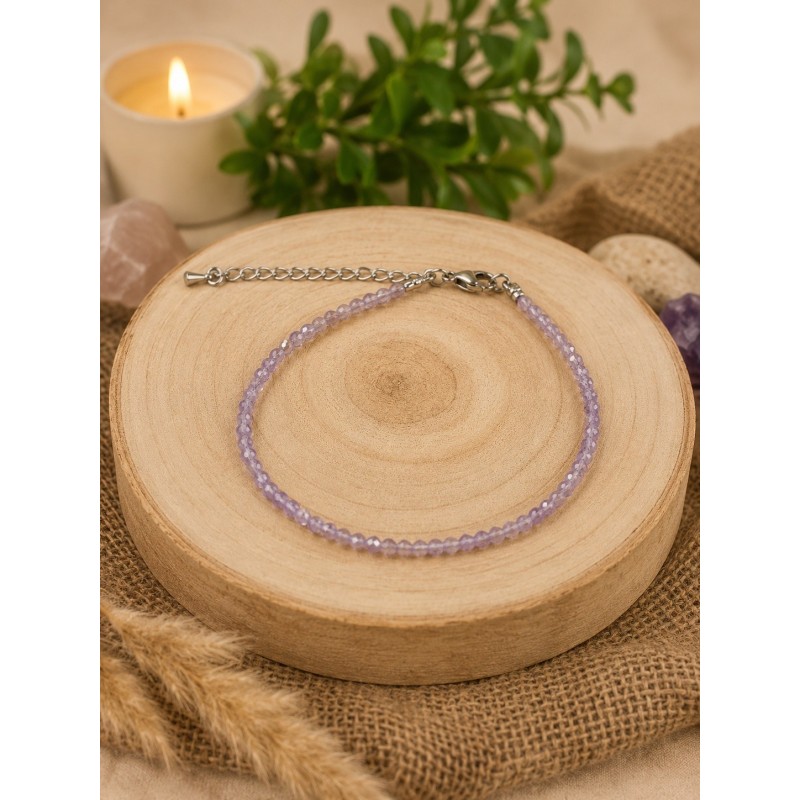 Pulsera de amatista clara facetada de 2 mm
