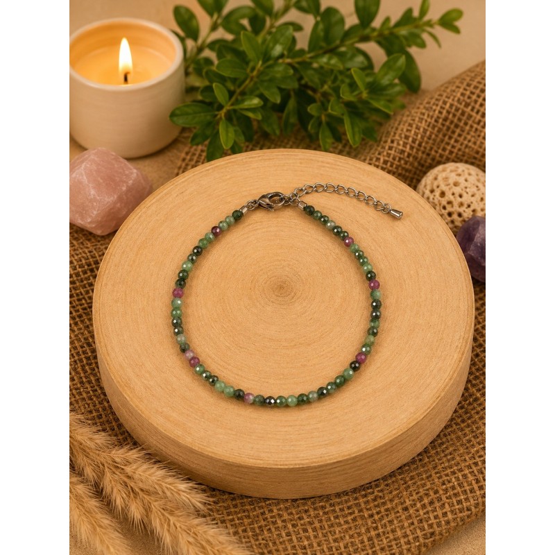 Pulsera de rubí con zoisita de 2 mm