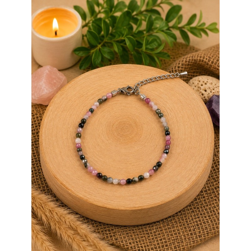 Pulsera de turmalina multicolor de 2 mm