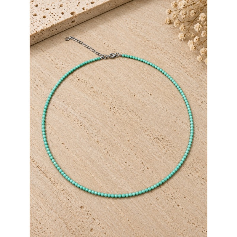 Gargantilla de Amazonita de 2 mm, 40–45 cm, con Cierre de Acero Inoxidable Hipoalergénico
