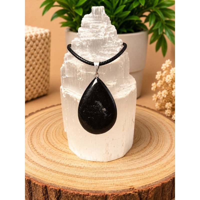 Colgante Gota de Obsidiana de 3 cm con Engarce de Acero Inoxidable Hipoalergénico