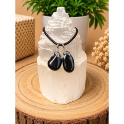 Colgante de Hematite Pulida de 2 cm con Engarce de Acero Inoxidable Hipoalergénico