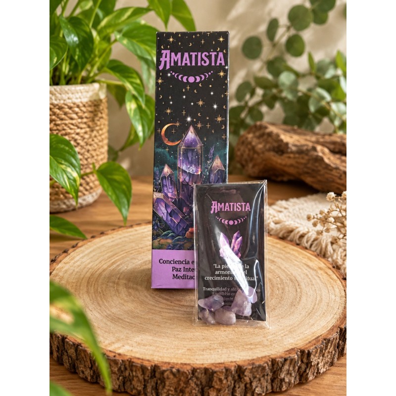 Incienso ritualizado de amatista con minerales