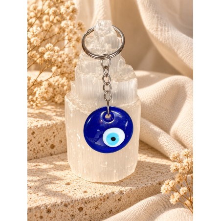 Llavero de acero con ojo turco de vidrio