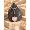 Llavero de acero con corazón de cuarzo rosa