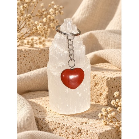 Llavero de acero con corazón de jaspe rojo