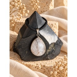 Colgante gota de cuarzo turmalinado plateado
