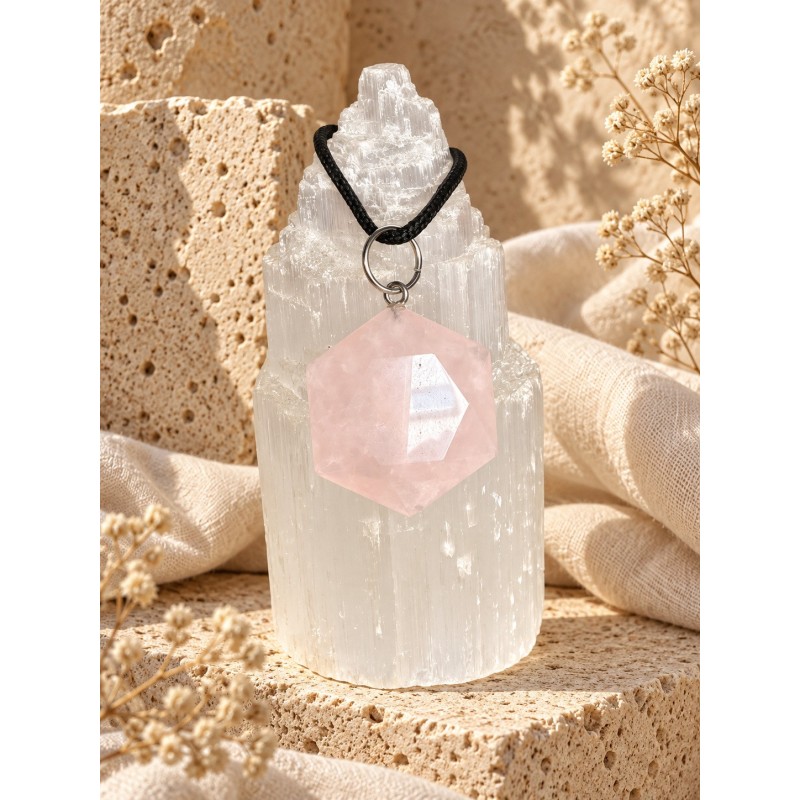 Colgante estrella de seis puntas de cuarzo rosa calidad extra