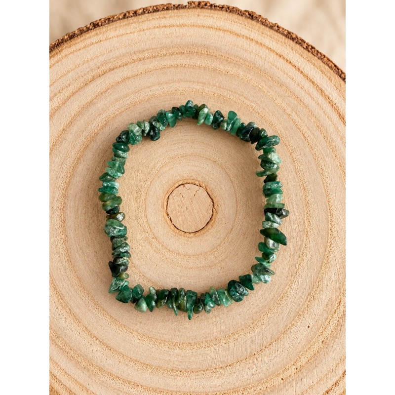Pulsera chips de jade verde canadiense elástica