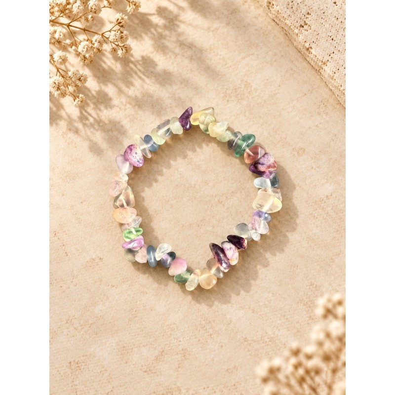 Pulsera chips de fluorita arcoíris calidad extra elástica